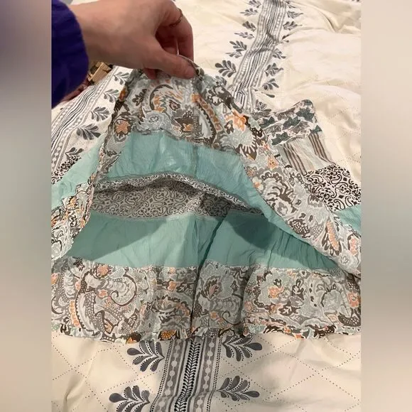 Columbia Spring Boho 100% Cotton Gauze Tiered Mini Skirt Blue Brown Size M - Picture 9 of 11